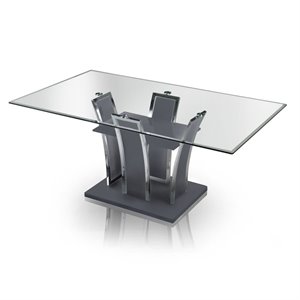 furniture of america valery contemporary glass top dining table in gray