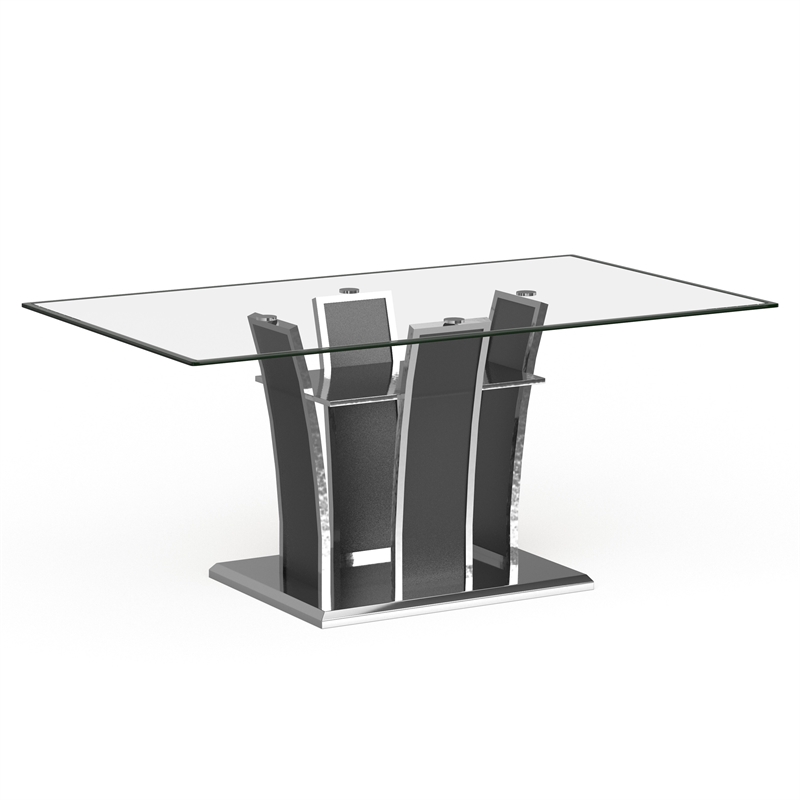 Furniture of America Valery Contemporary Glass Top Dining Table in Gray