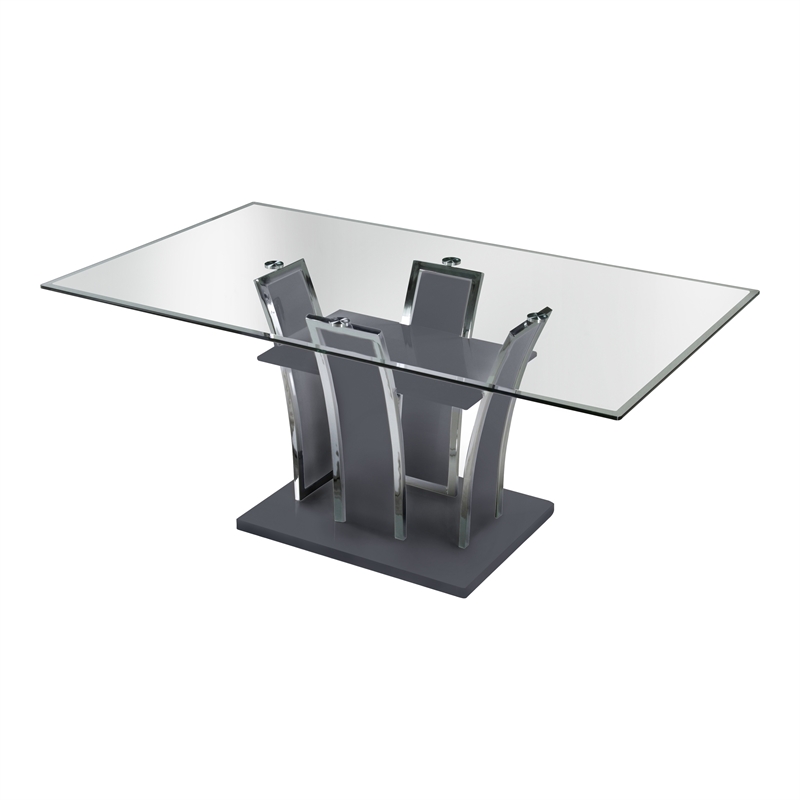 Furniture of America Valery Contemporary Glass Top Dining Table in Gray