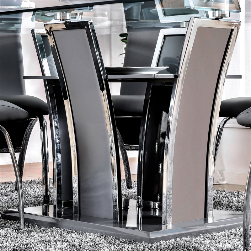 Furniture of America Valery Contemporary Glass Top Dining Table in Gray