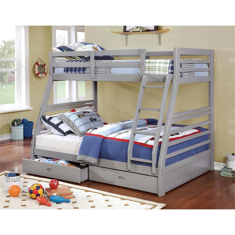 Furniture of America Tomi Wood Twin over Full Storage Bunk Bed in Gray