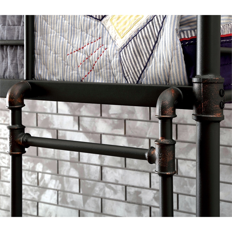 Furniture of America Bryon Metal Full over Full Bunk Bed in Antique Black