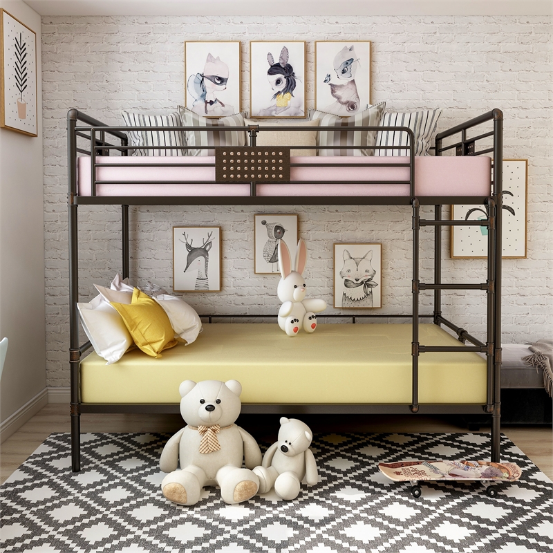 Furniture of America Bryon Metal Full over Full Bunk Bed in Antique Black
