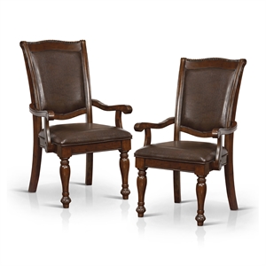 furniture of america alstroemeria traditional faux leather dining arm chair (set of 2)