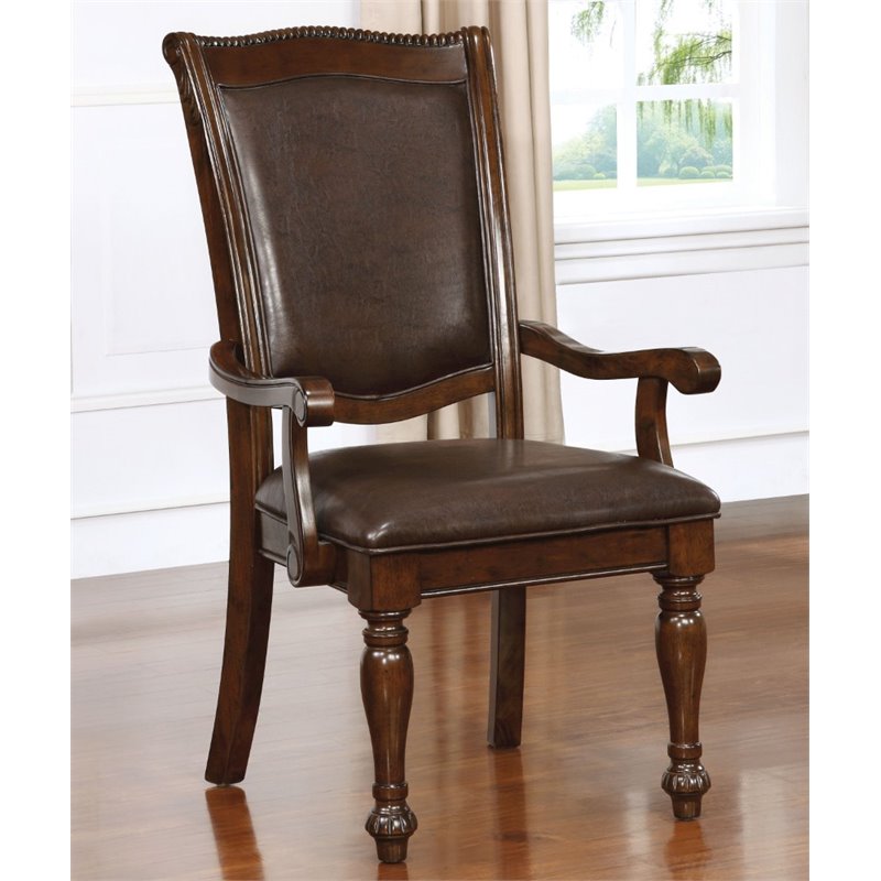 Furniture of America Alstroemeria Wood Arm Chair in Brown Cherry (Set of 2)