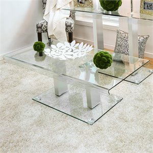 Furniture of America Carina Glass Coffee Table in Silver