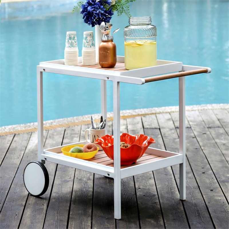 Furniture Of America Sondra Patio Serving Cart In White Idf Ot2131