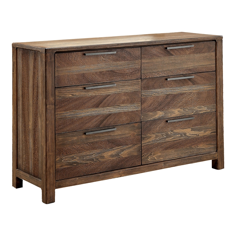 Furniture of America Bickson Solid Wood 6-Drawer Dresser in Rustic Natural Tone