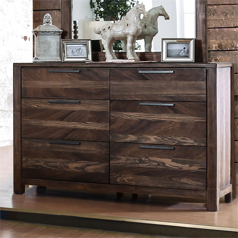 Furniture of America Bickson Solid Wood 6-Drawer Dresser in Rustic Natural Tone
