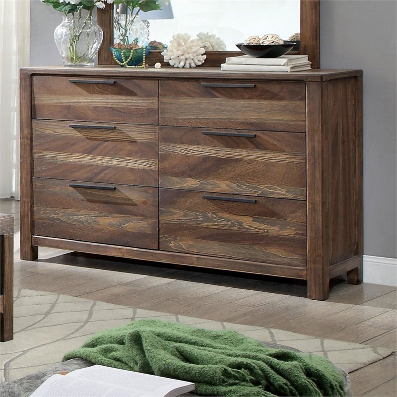 Furniture of America Bickson Solid Wood 6-Drawer Dresser in Rustic Natural Tone