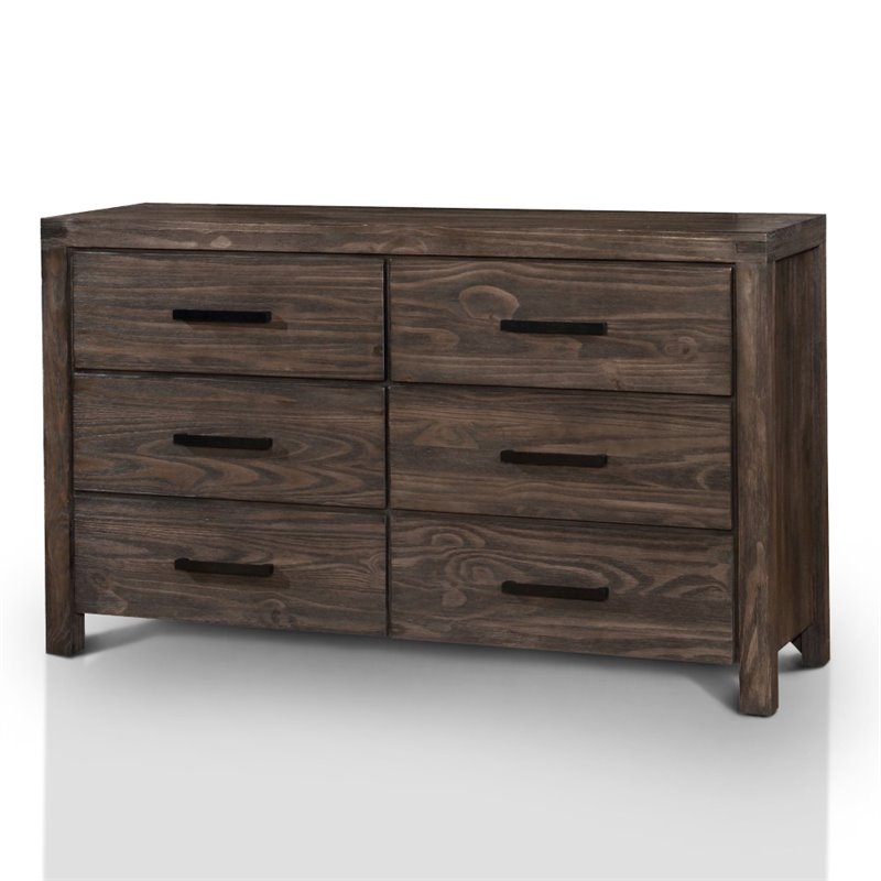 Furniture of America Krentin Rustic Wood 6-Drawer Dresser in Wire-Brushed Brown