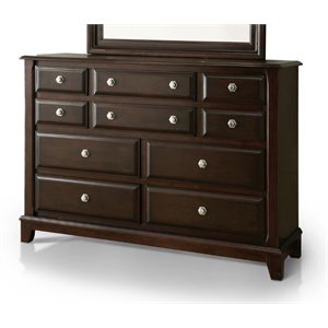 furniture of america glinda 10 drawer contemporary solid wood dresser in brown cherry
