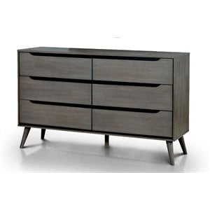 furniture of america belkor 6 drawer mid-century solid wood dresser in gray