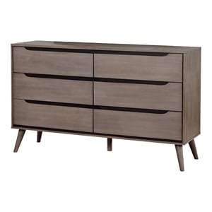 Furniture of America Belkor Mid-Century Modern Wood 6-Drawer Dresser in Gray
