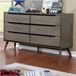 Furniture of America Belkor Mid-Century Modern Wood 6-Drawer Dresser in Gray