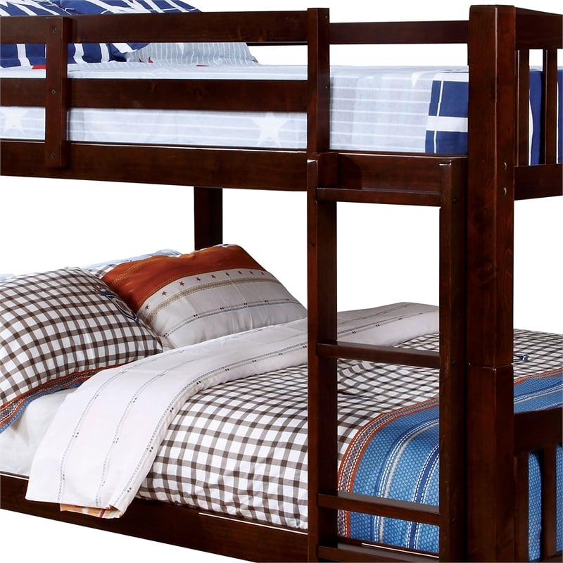 Furniture of America Edith Wood Full over Full Bunk Bed in Dark Walnut