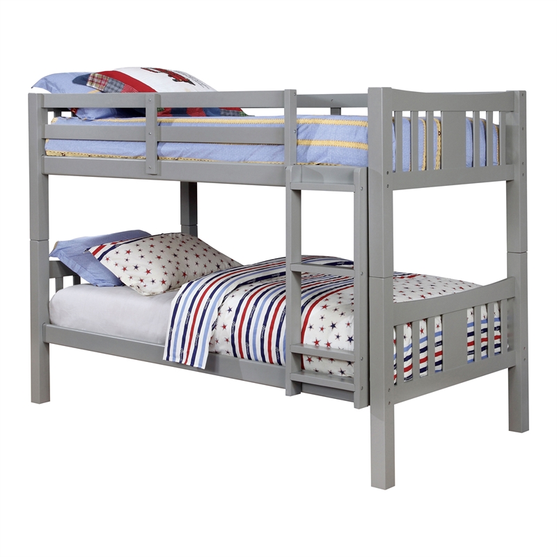 Furniture of America Edith Wood Twin over Twin Bunk Bed in Gray