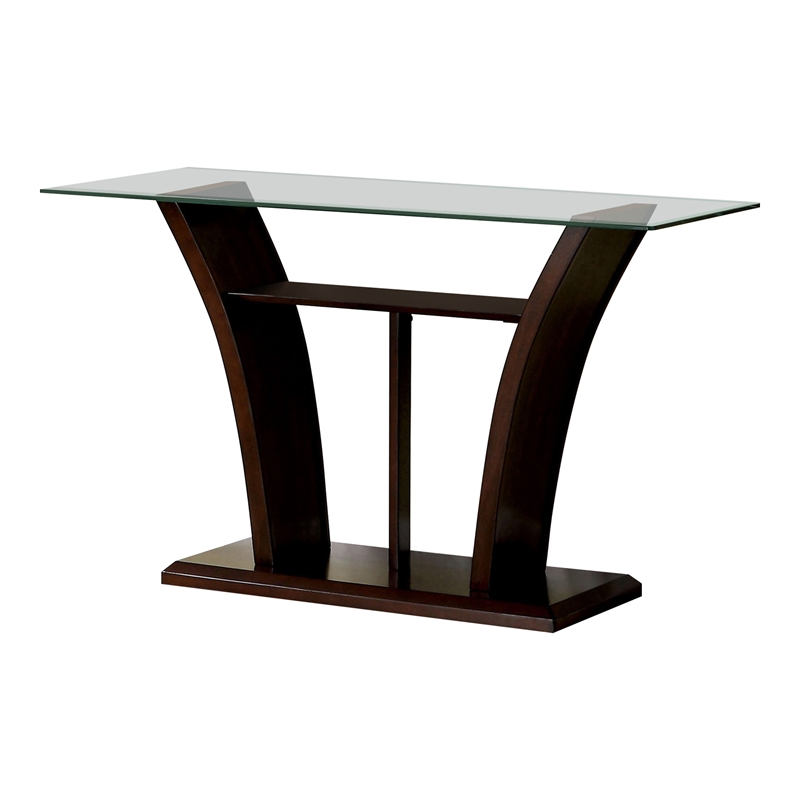 Furniture of America Lantler Glass Top 3-Piece Coffee Table Set in Dark Cherry