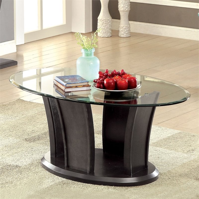 Furniture of America Lantler Glass Top 3Piece Coffee Table Set in Gray