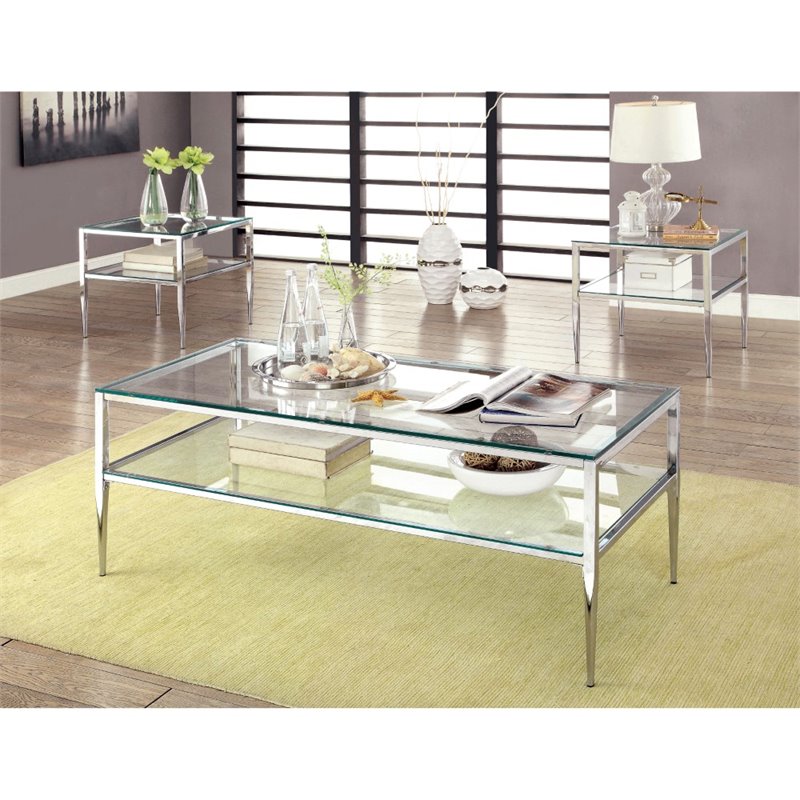 Furniture Of America Venzini 3 Piece Coffee Table Set In Chrome Furniture Of America Venzini 3 Piece Coffee Table Set In Chrome Idf 4162crm 3pc