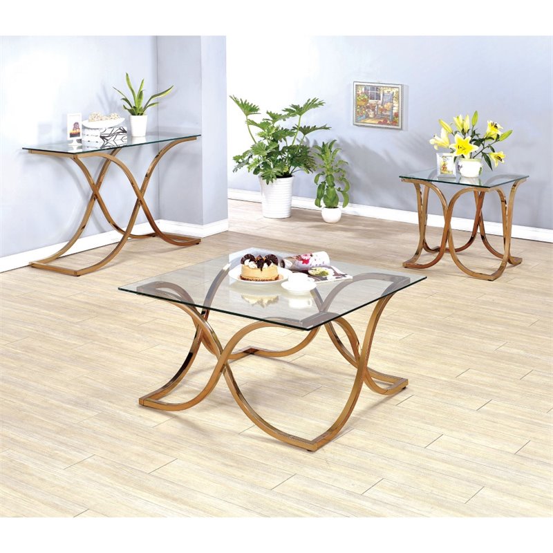 Furniture Of America Sarif 3 Piece Coffee Table Set In Champagne Furniture Of America Sarif 3 Piece Coffee Table Set In Champagne Idf 4233cpn 3pc