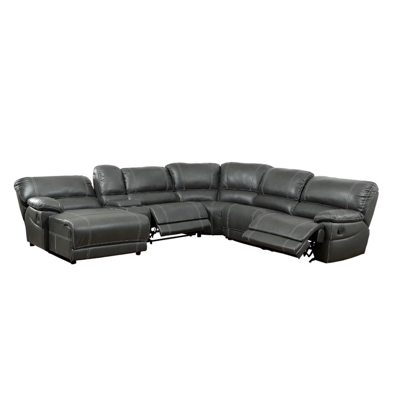 Faux Leather Recliner Sectional In Gray, Leather Sectional Furniture Mart