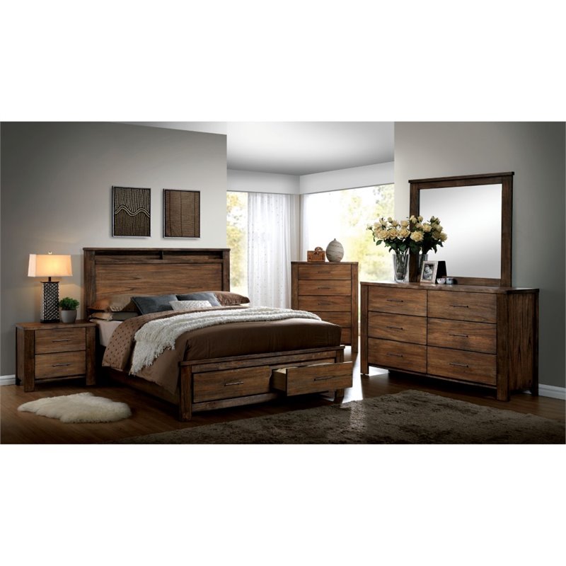 5 piece antique gray wood queen size modern bedroom set (bed, dresser & mirror, 2 nightstands). foa nangetti 4pc antique oak wood bedroom set queen nightstand dresser mirror