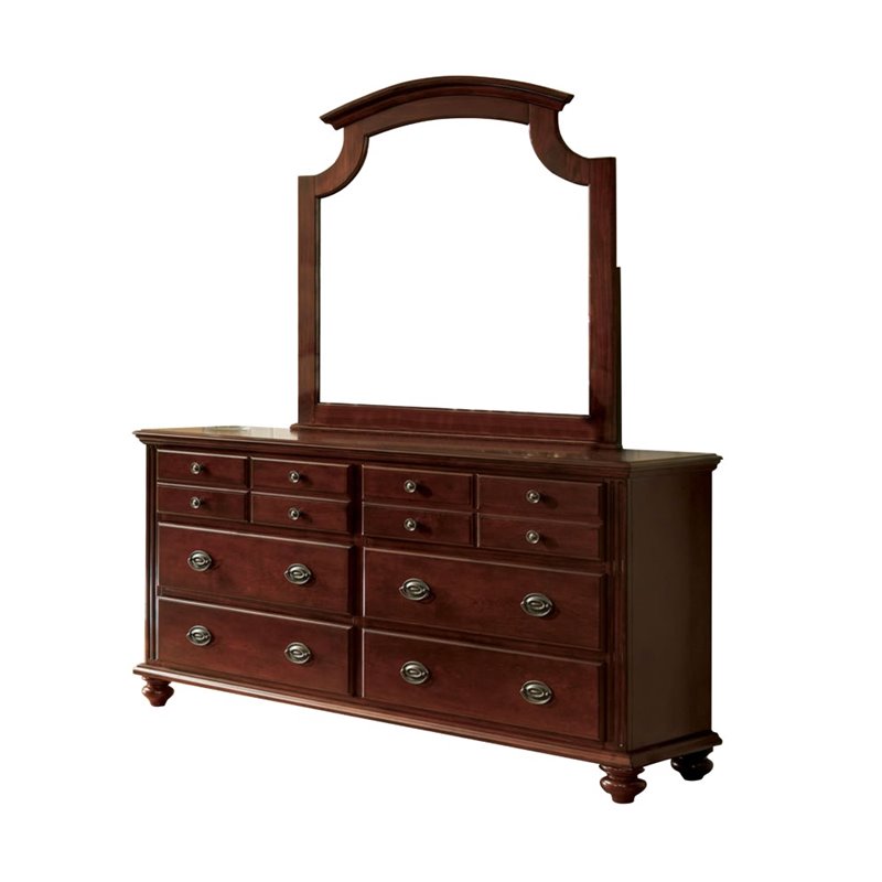 Foa Mills 4pc Cherry Solid Wood Bedroom Set Queen Nightstand Dresser Mirror Idf 7083q 4pc