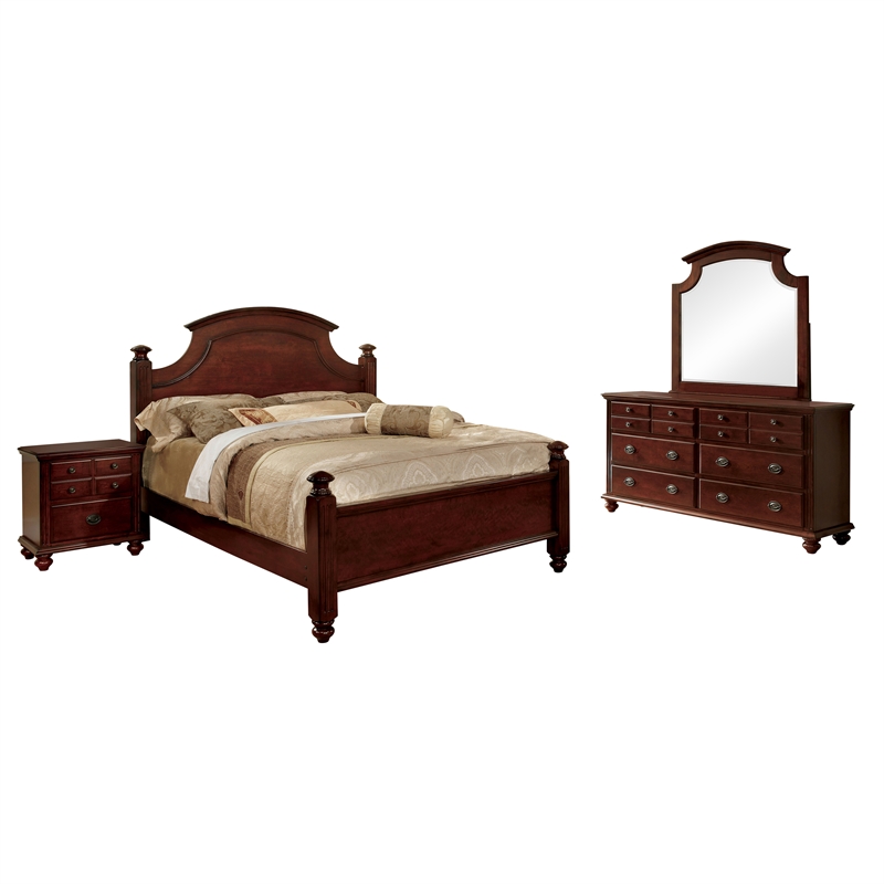 Foa Mills 4pc Cherry Solid Wood Bedroom, Dresser Bedroom Set