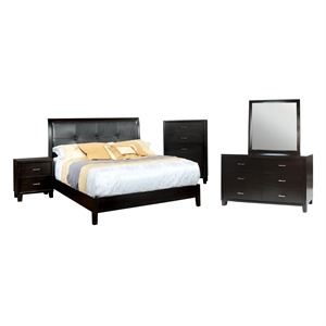 foa muscett 4pc espresso solid wood bed set-king+nightstand+dresser+mirror