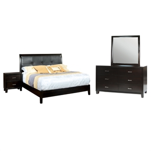 foa muscett 4pc espresso solid wood bed set-full+nightstand+dresser+mirror