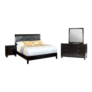 foa muscett 4pc espresso solid wood bed set-queen+nightstand+dresser+mirror