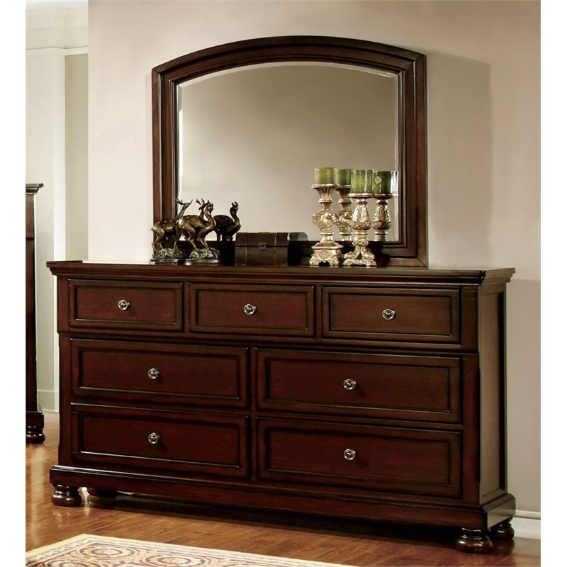 FOA Caiden 4pc Dark Cherry Wood Bedroom Set Cal King+Nightstand