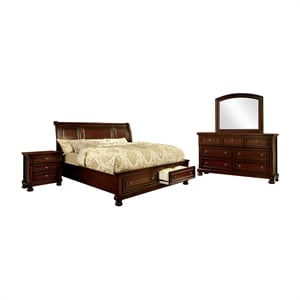 furniture of america caiden 4 piece contemporary solid wood storage panel bedroom set in cherry