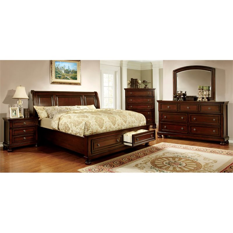 Furniture Of America Caiden 4 Piece Queen Bedroom Set In Dark Cherry