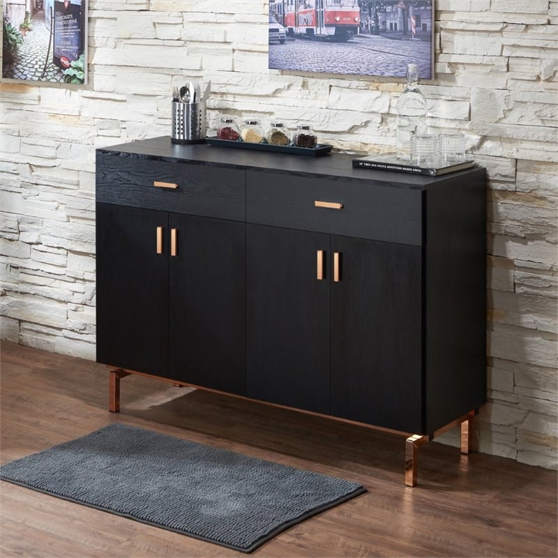 Furniture of America Coloma Wood 2-Drawer Buffet Server in Black and Rose Gold