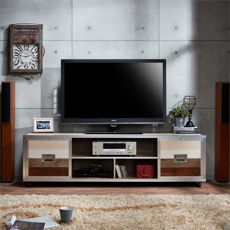Furniture of America Micah Modern Wood TV Stand with Casters in Multi-color