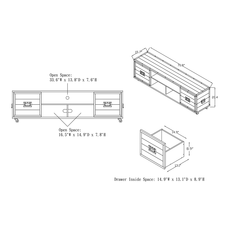 Furniture of America Micah Modern Wood TV Stand with Casters in Multi-color