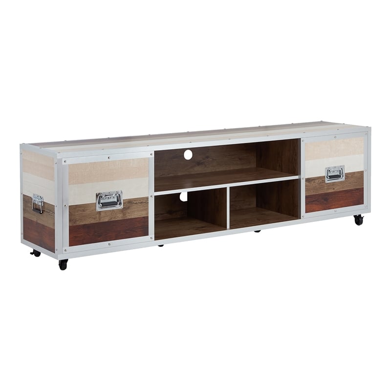 Furniture of America Micah Modern Wood TV Stand with Casters in Multi-color