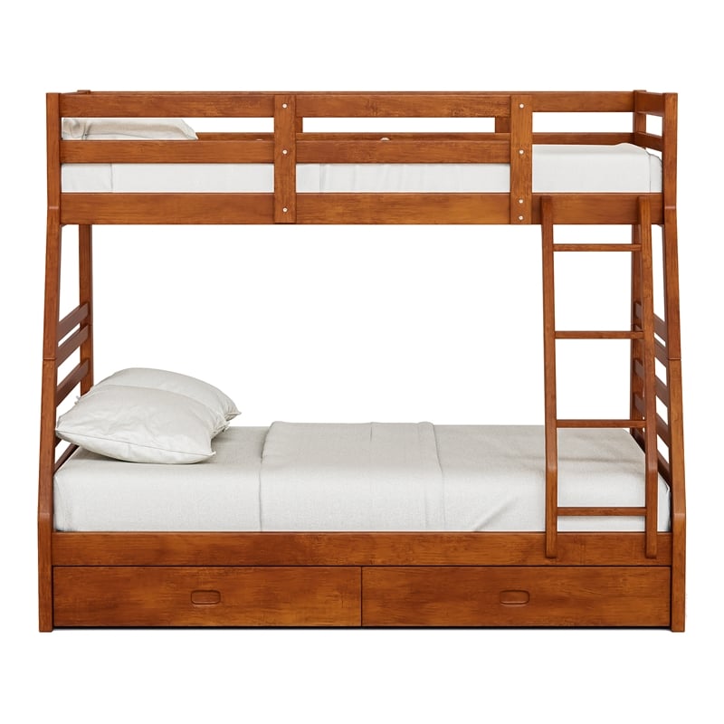 Furniture of America Tomi Wood Twin over Full Storage Bunk Bed in Oak