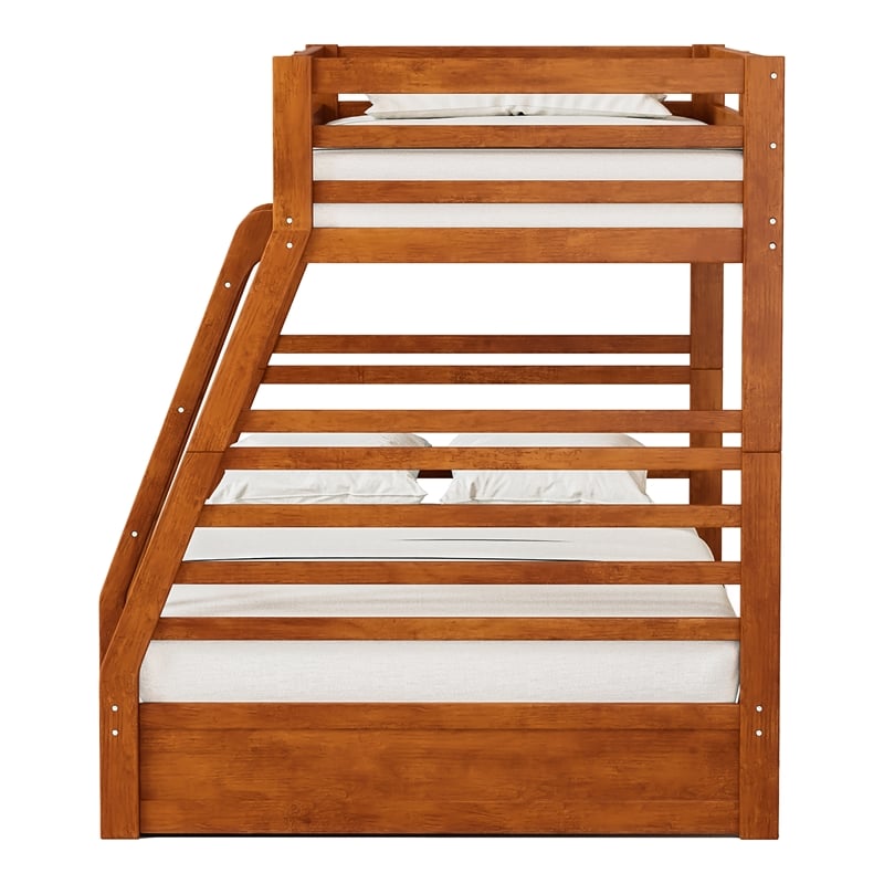 Furniture of America Tomi Wood Twin over Full Storage Bunk Bed in Oak