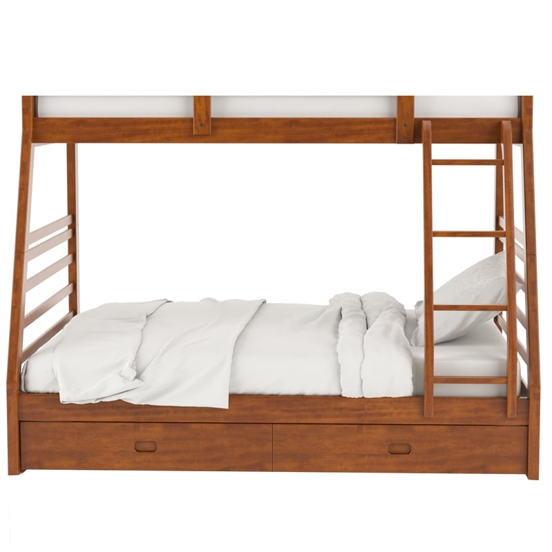 Furniture of America Tomi Wood Twin over Full Storage Bunk Bed in Oak