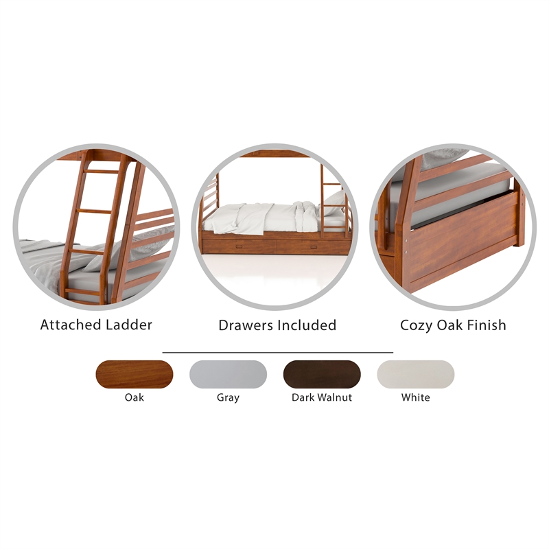 Furniture of America Tomi Wood Twin over Full Storage Bunk Bed in Oak