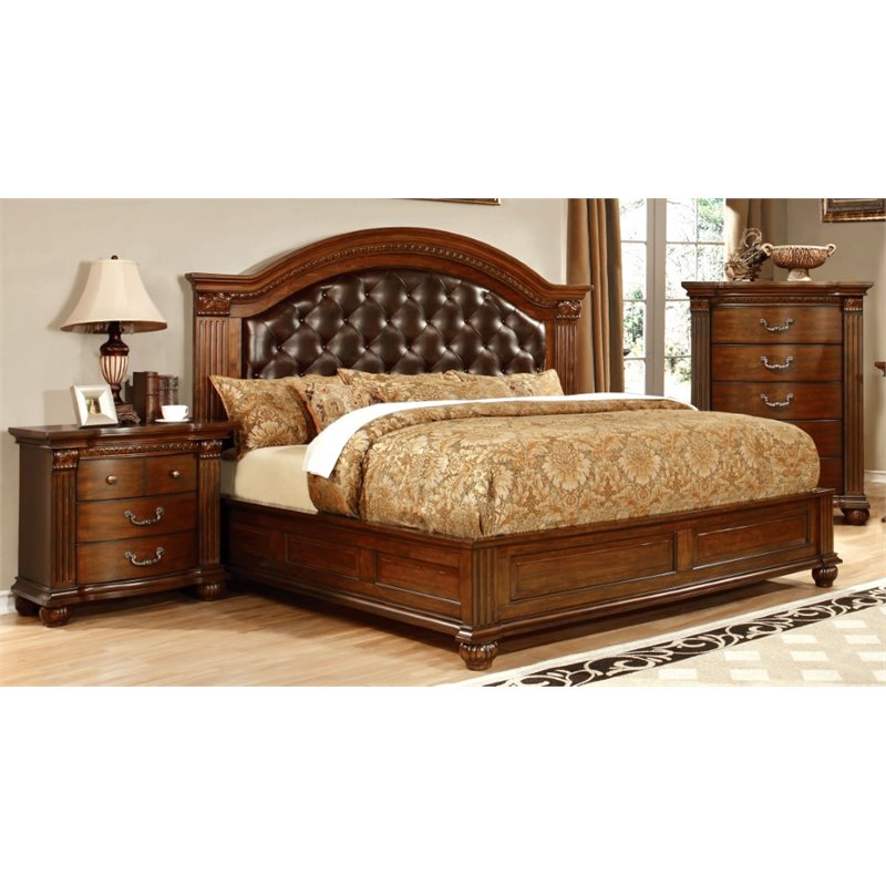 Furniture Of America Sorella 3 Piece Queen Panel Bedroom Set In Cherry