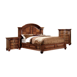 furniture of america charles 3 piece solid wood arched panel bedroom set in antique tobacco oak (pc)