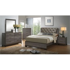 furniture of america charlsie 4 piece faux leather tufted panel bedroom set in antique gray