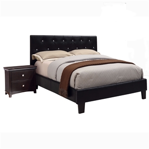 foa kylen 2pc black faux leather bedroom set - cal king + nightstand
