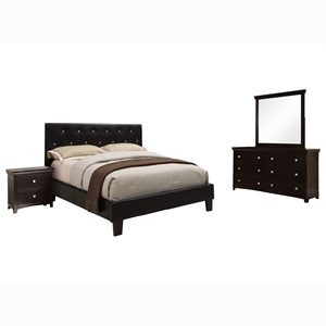 foa kylen 4pc black faux leather bedroom set- cal king+nightstand+dresser+mirror