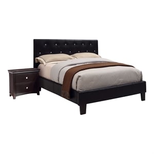 foa kylen 2pc black faux leather bedroom set - king + nightstand