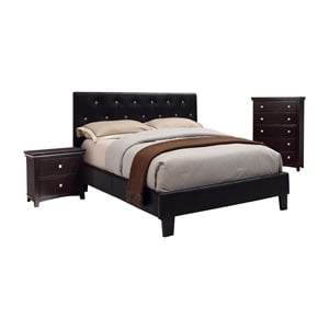 foa kylen 3pc black faux leather bedroom set - king + nightstand + chest